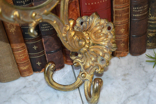 Antique Large French Gilded Bronze Drapery Coat Hook Bracket