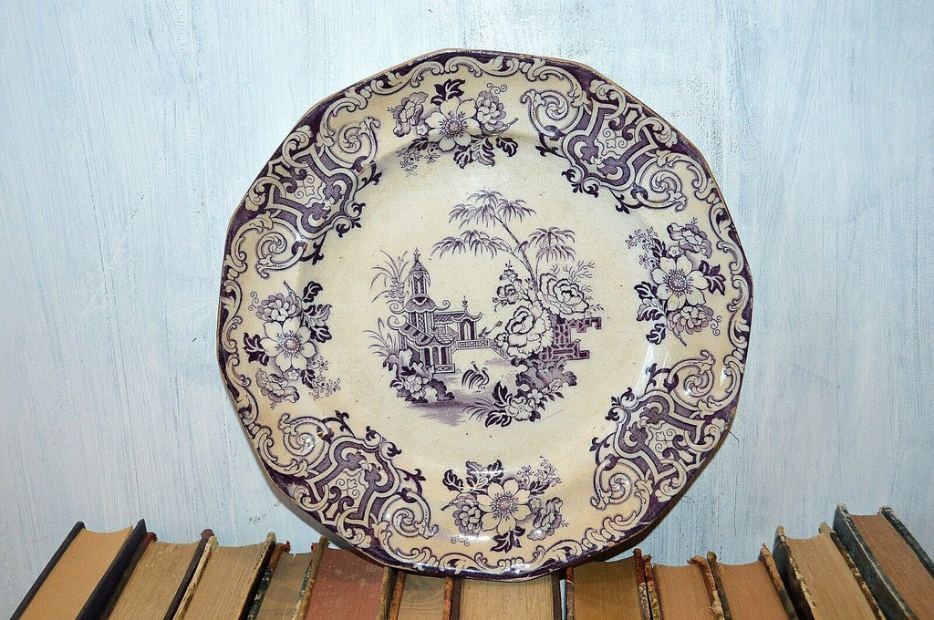 Antique Purple Mulberry Transferware Plate Ironstone T W Simla Thomas Walker