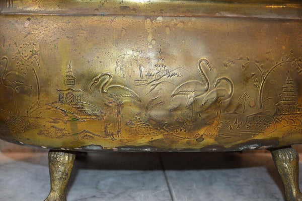 Antique Large Brass Jardiniere Planter Aesthetic Movement Lion Heads Paws