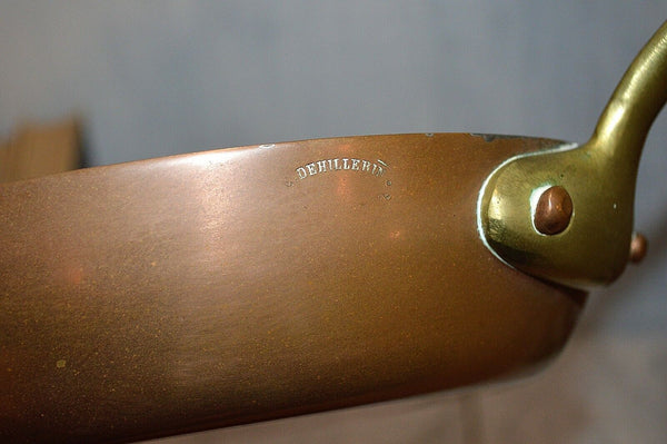 Antique French Copper E. Dehillerin Oval Frying Fish Saute Pan Stamped Paris