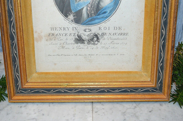 Antique King Henry IV France 1553-1610 Framed Hand Colored Engraving Portrait