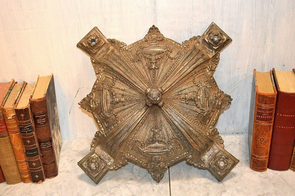 Antique French Empire Style Light Fixture Canopy Chandelier Part Flaming Urns