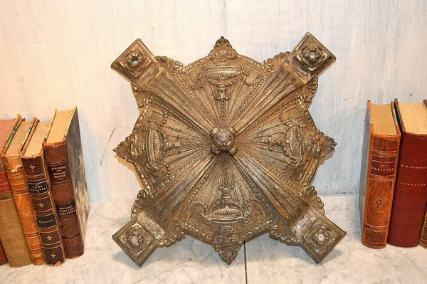 Antique French Empire Style Light Fixture Canopy Chandelier Part Flaming Urns