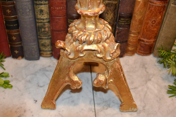 Antique French Baroque Carved Gilt Wood Church Altar Candle Holder Early 19th C