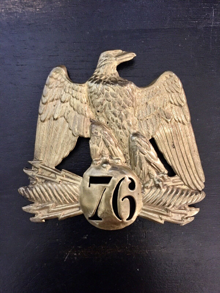 Antique French Brass Eagle Shako Hat Helmet Plate 76 Regiment