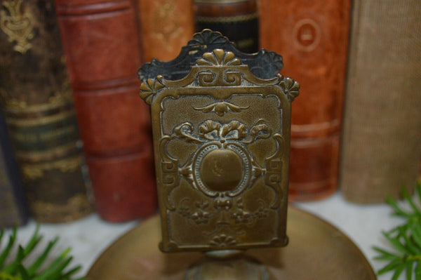 Antique French Gilt Brass Match Box Holder Tray Stand Bow Ribbon Medallion