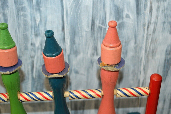 Vintage 18 pc French Wooden Skittles Bowling Pins Balls Game Set Child's Toy
