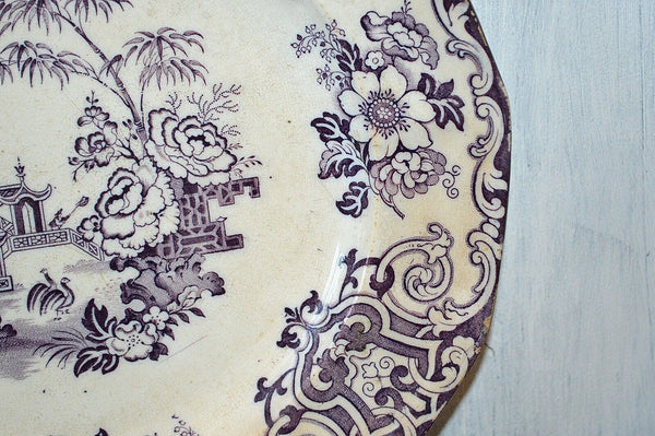 Antique Purple Mulberry Transferware Plate Ironstone T W Simla Thomas Walker