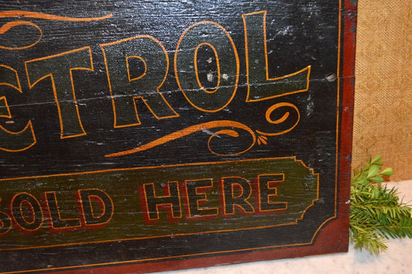 Rare Antique English Carless Petrol Sold Here Hand Painted Wood Petroleum Sign