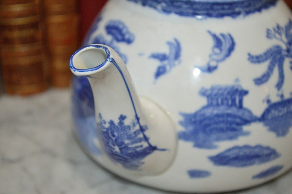 Antique Gibson & Sons Burslem England Blue WIllow Teapot Transferware