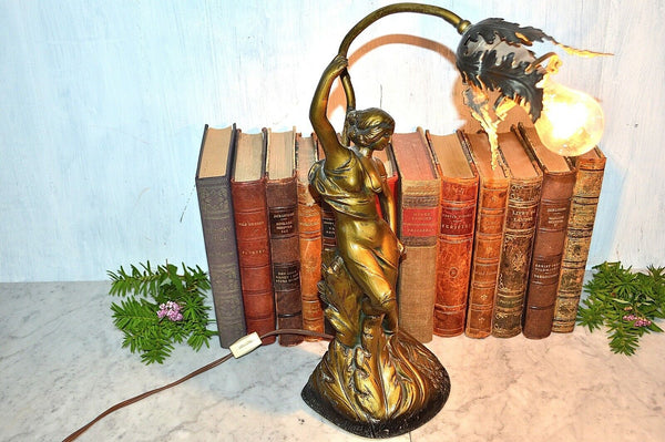 Antique Lamp Figural Female Art Nouveau Desk Table Brass FInish