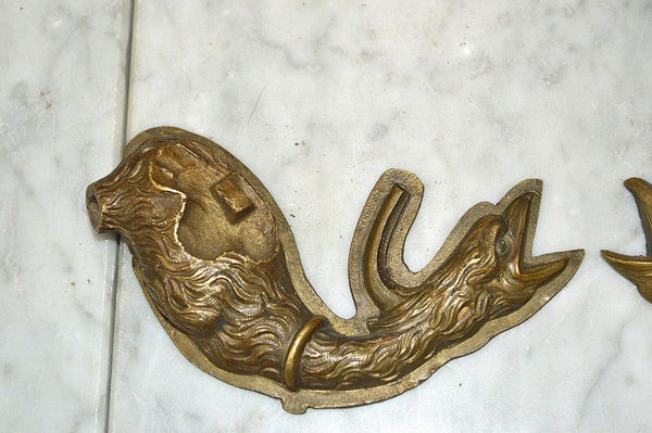 Antique Pair French Bronze Griffin Dragon Bird Decorative Trim Mounts