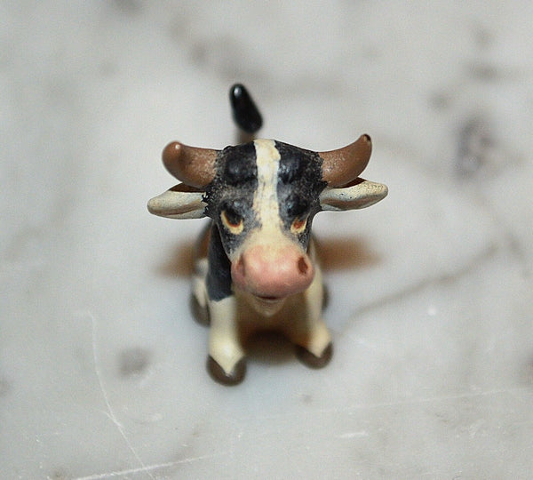 Rare Antique Austrian Miniature Cold Painted Bronze Whimsical Cow Steer Figurine