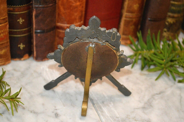 Antique Pocket Watch Stand German Cherubs Pewter Easel Back Display