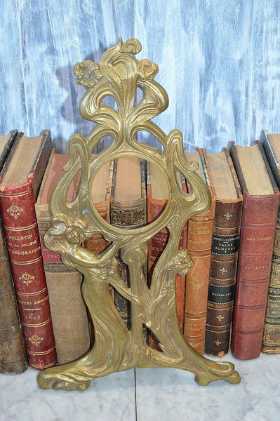 Antique French Bronze Art Nouveau Figural Female Large Mount Frame Clock Mirror