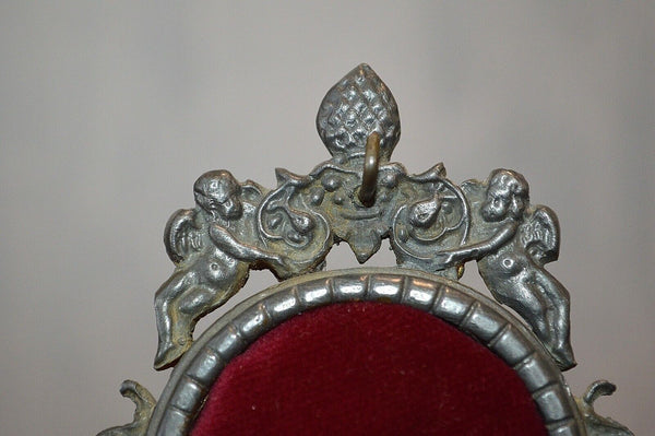 Antique Pocket Watch Stand German Cherubs Pewter Easel Back Display