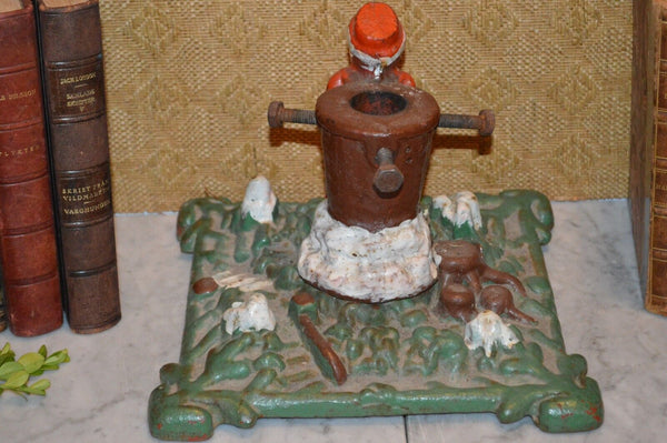 Antique German Santa Christmas Tree Stand Cast Iron Holder