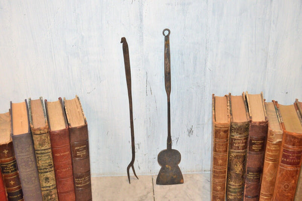 Antique Set Wrought Iron Keyhole Spatula Roasting Fork Primitive 19th C Utensils