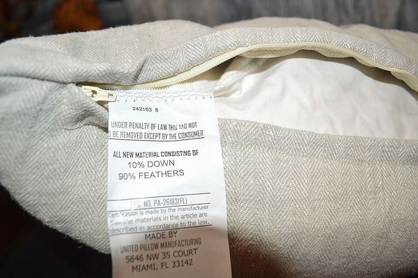 Antique European German Grain Sack Pillow Natural Gothic Letters L G 1927 No. 2