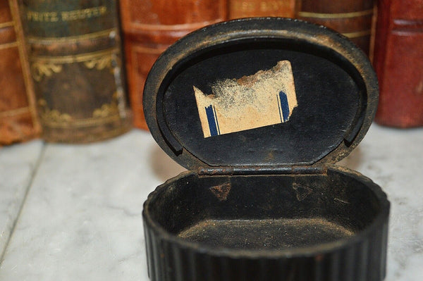 Antique Gutta Percha Small Lidded Box with Church Scene on the Lid