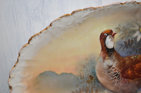 Antique French Limoges Pheasant Game Bird Platter Gilded Hand Painted Signed