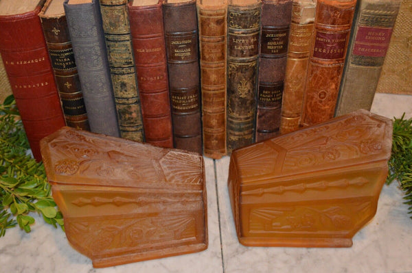 Antique Pair Amber Glass Slip Glass Shades Art Nouveau Sconce Light Fixture