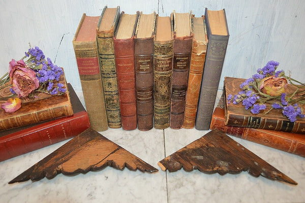 Antique Pair German Black Forest Carved Wood Corner Brackets Architectural Mount