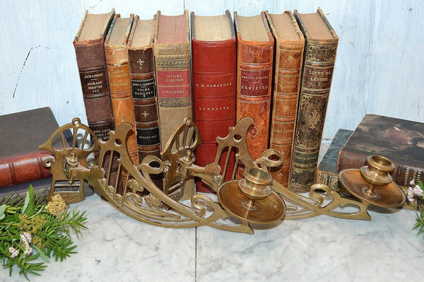 Antique Pair French Brass Art Nouveau Swinging Arm Piano Candle Holder Sconces