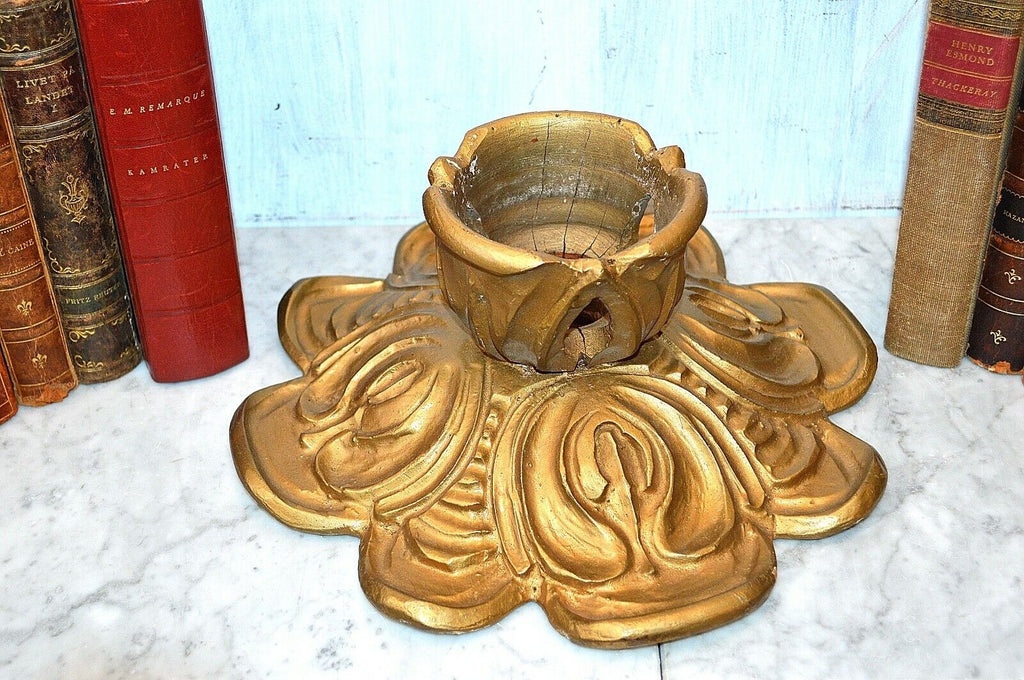Antique French Gilt Wood Light Fixture Candle Sconce Base Part Ceiling Mount