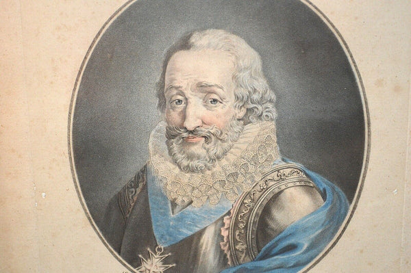 Antique King Henry IV France 1553-1610 Framed Hand Colored Engraving Portrait