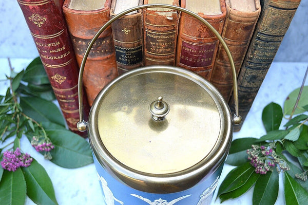 Antique Jasper Dudson England Blue Jasperware Biscuit Barrel Jar Classic Figures