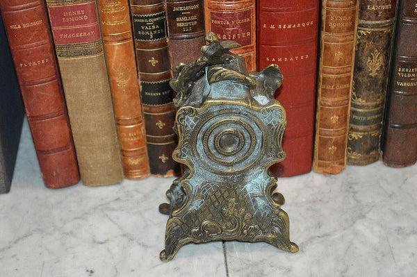 Antique German Small Clock Case Heavy Brass French Style Cherub Porcelain Insert