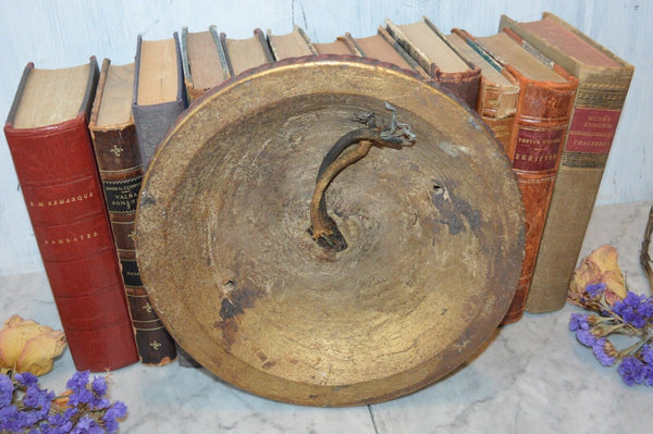 Antique Cast Plaster Polychrome Ceiling Medallion Rosette Light Fixture Gilded