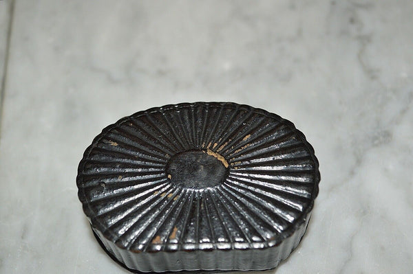 Antique Gutta Percha Small Lidded Box with Church Scene on the Lid