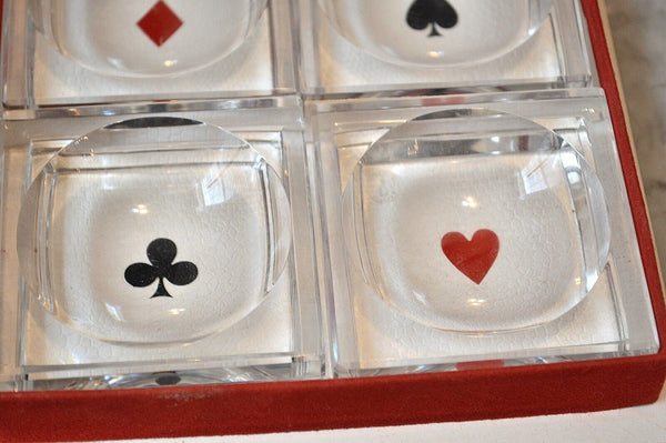 Vintage Baccarat Crystal Poker Card Theme Pluton Salt Caviar Nut Dips Box Set 4