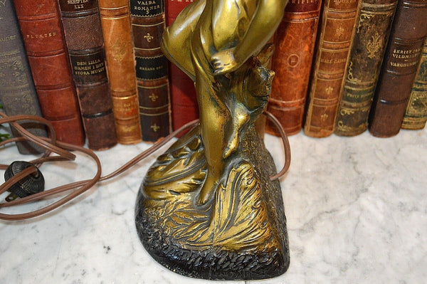 Antique Lamp Figural Female Art Nouveau Desk Table Brass FInish
