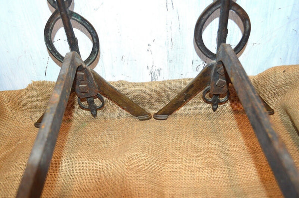 Antique Pair Caduceus Andirons Fireplace Accessory Medical Symbol Snakes Wings