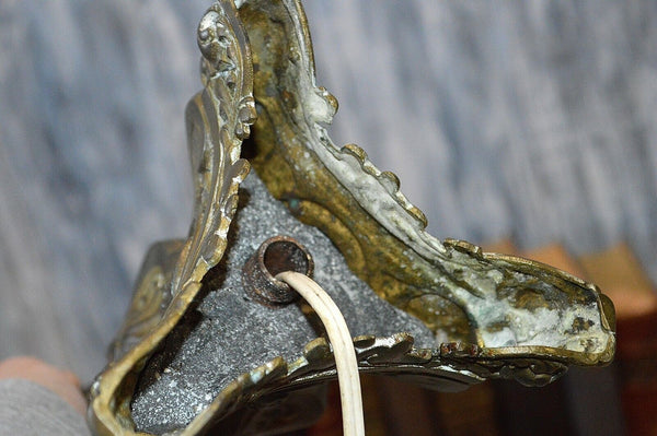 Antique French Bronze Altar Candlestick Lamp Double Socket Jesus Mary Joseph