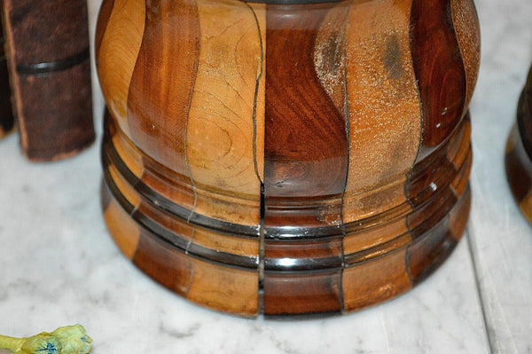 Antique Pair German Sycamore Mahogany Salt Flour Canisters Treen Wood Boxes