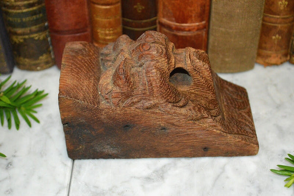 Antique German Black Forest Carved Wood Lion Head Corbel Bracket