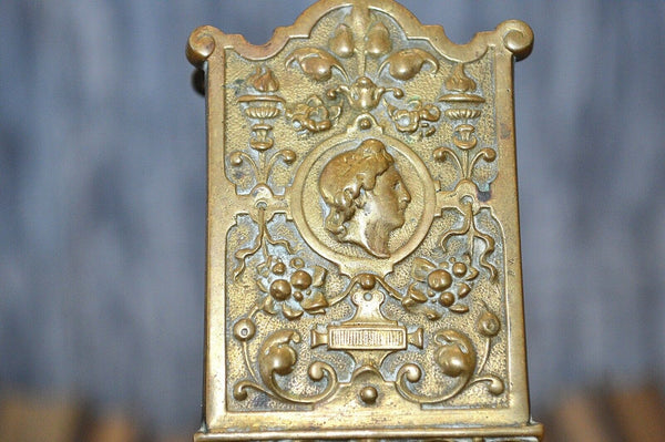 Antique French Gilt Brass Match Box Holder Tray Stand Figural Gothic Grotesque