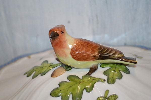 Herend Rothschild Bird Blue Border Tureen With Bird Fishscale 1055
