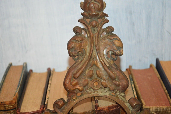 Antique French Bronze Griffin Lions Door Plate Frame Decorative Element