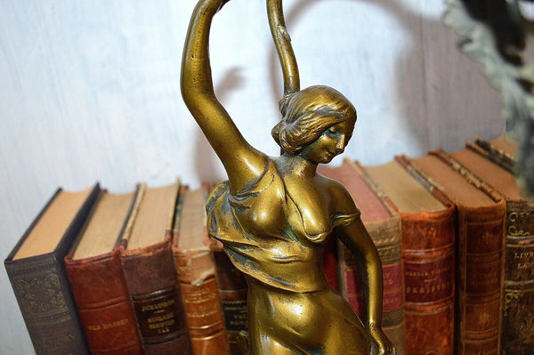 Antique Lamp Figural Female Art Nouveau Desk Table Brass FInish