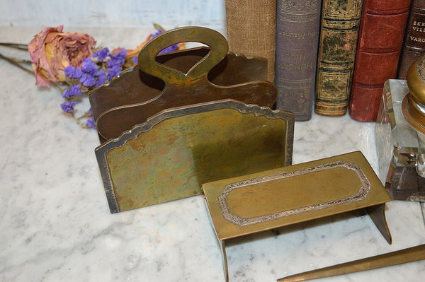 Antique Shreve & Co. 6 Pc Desk Set Sterling Silver Brass Arts & Crafts Inkwell