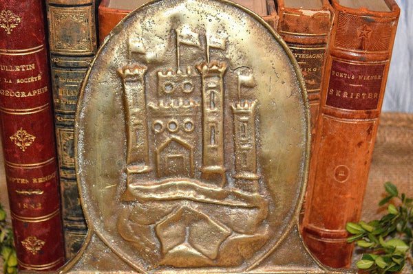 Antique Brass English Alliance Fire Mark Wall Plaque Sign Castle Design