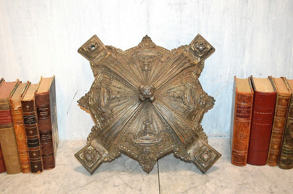 Antique French Empire Style Light Fixture Canopy Chandelier Part Flaming Urns