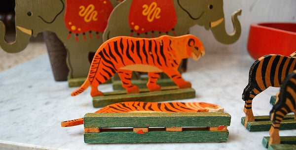 Antique German Noah's Ark Toy on Wheels Wooden 32 Animals Noah and Wife