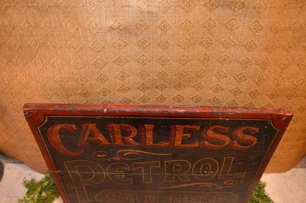 Rare Antique English Carless Petrol Sold Here Hand Painted Wood Petroleum Sign