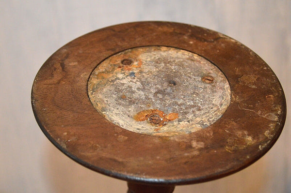 Antique HMS Britannia English Brass & Turned Wood Adjustable Candle Holder